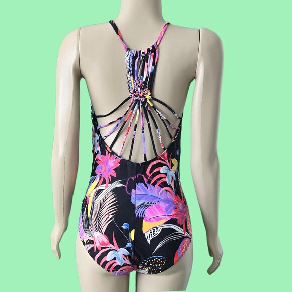 BRAND NEW BLACK/FLORAL ONE-PIECE WOMEN'S SWIMSUIT SIZE 12 - Picture 1 of 5